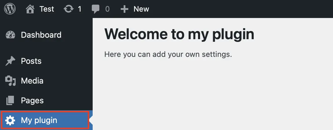 Image: Menu item for your own WordPress plugin