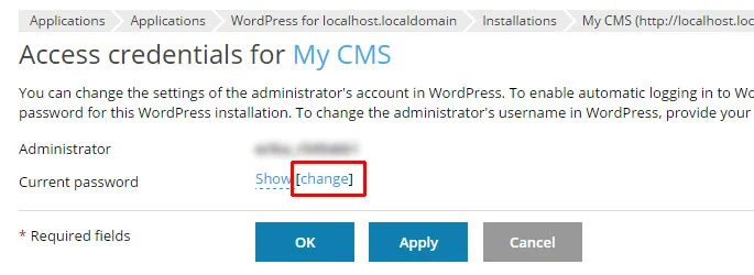 Click Change to change the password Click Change to change the password