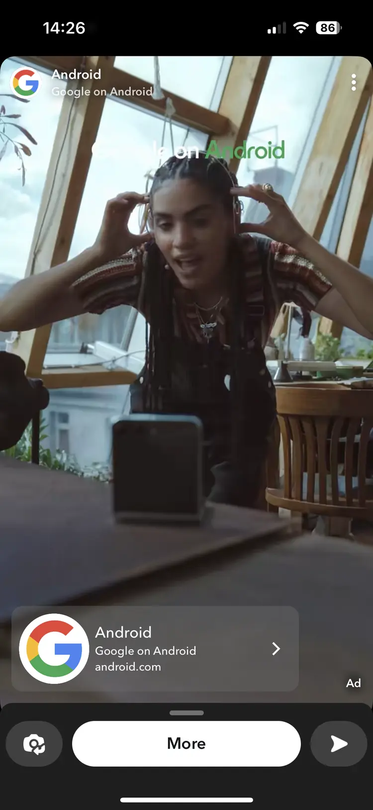 Screenshot of a Snapchat Snap Ad Screenshot of a Snapchat Snap Ad