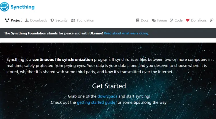 Screenshot of Syncthing website Screenshot of Syncthing website