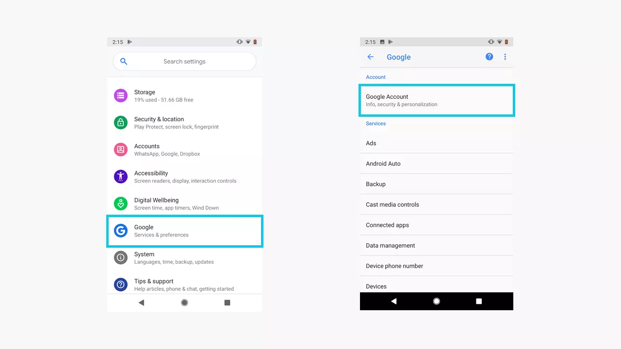 Image: Android smartphone settings