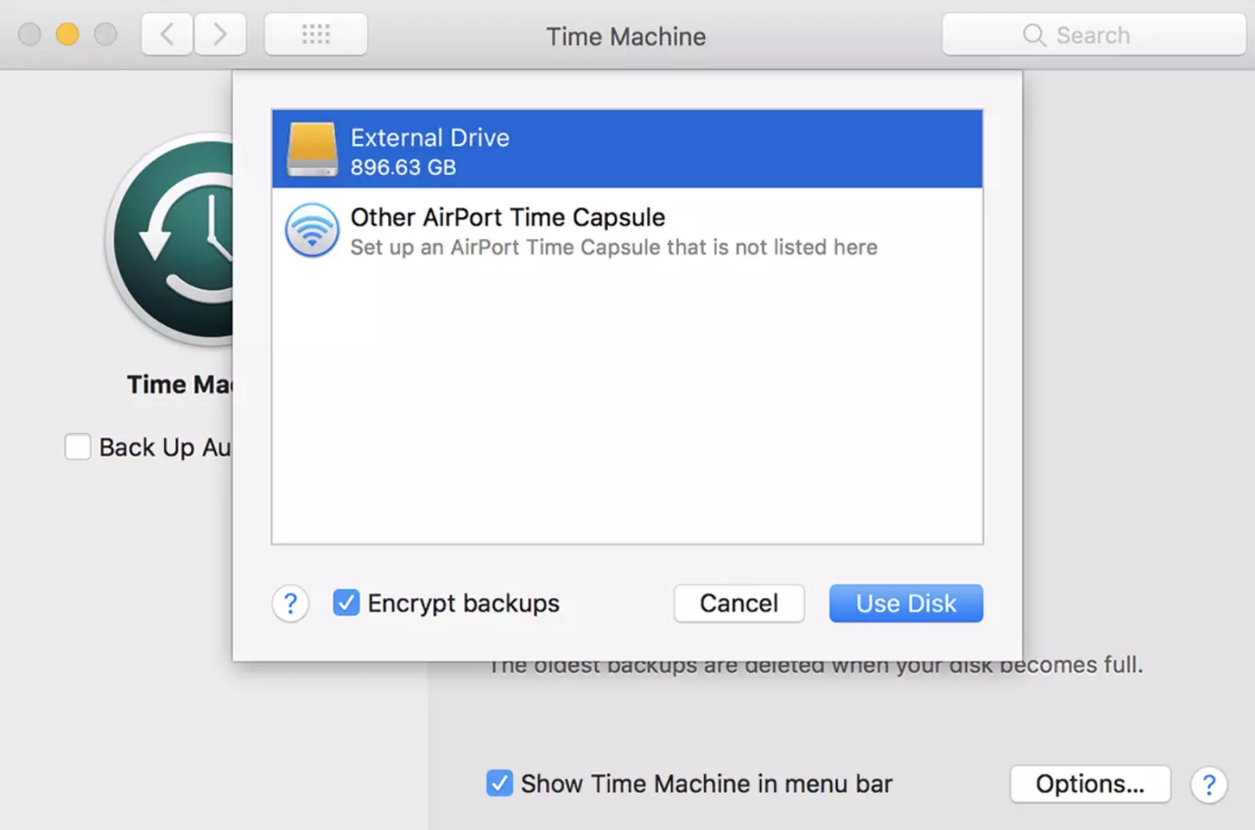 Image: macOS message: Using a storage medium as a backup disk 