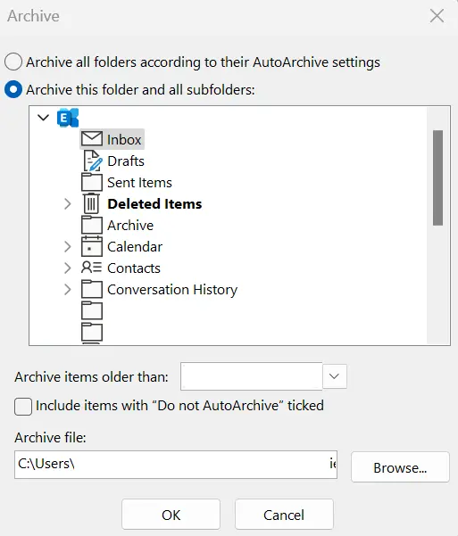 Image: Microsoft Outlook: “Archive” window