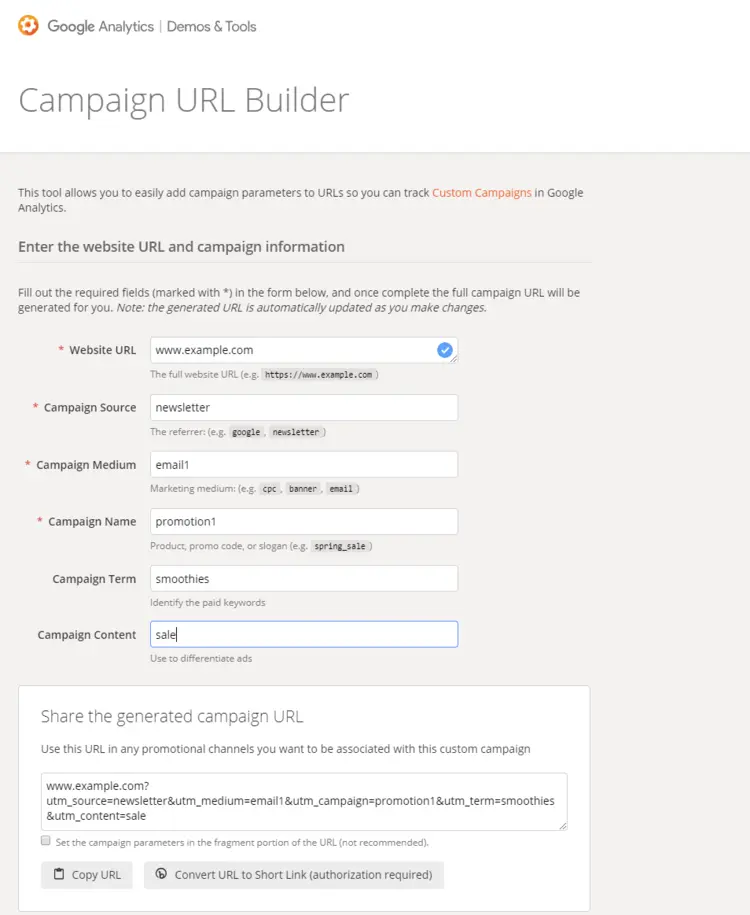Screenshot of the Google Campaign URL Builder Screenshot of the Google Campaign URL Builder
