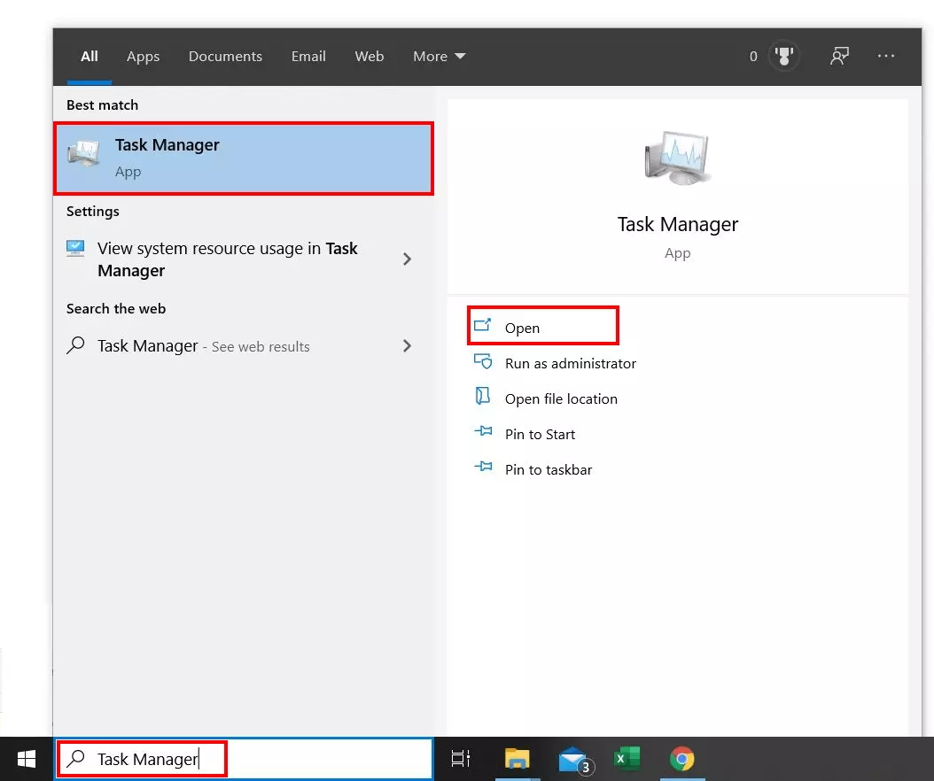 Image: Open Task Manager via search function