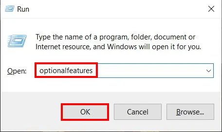 Command dialog: optionalfeatures Command dialog: optionalfeatures
