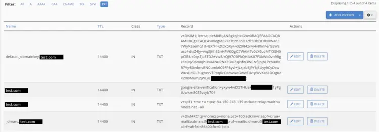 Screenshot of TXT records Screenshot of TXT records