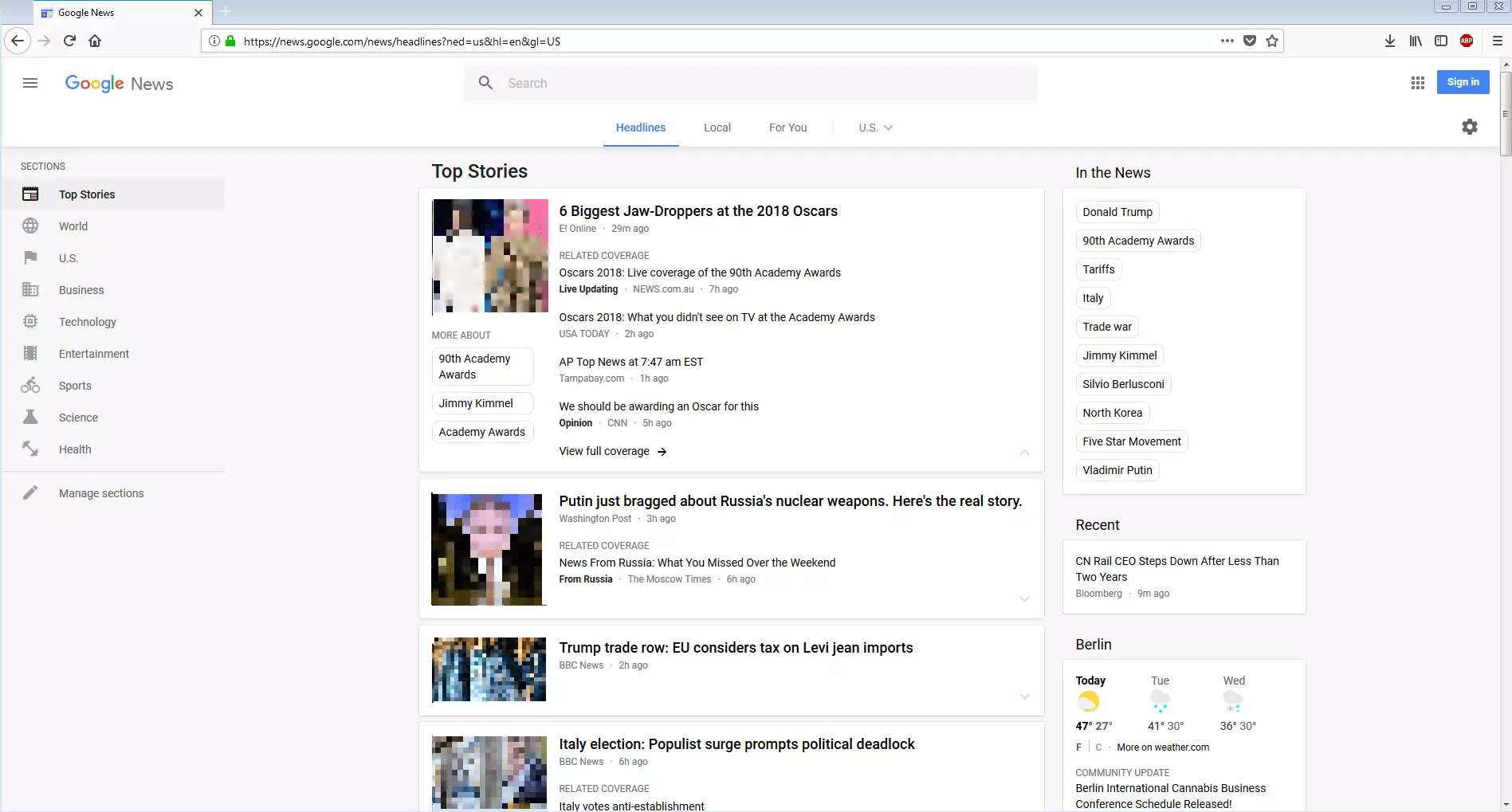 Image: The Google News website