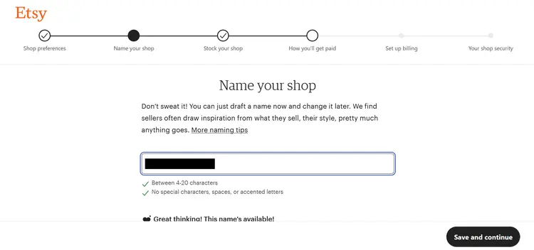 Screenshot of page to name an Etsy store Screenshot of page to name an Etsy store