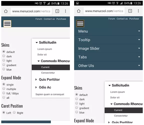 Image: Example of toggle navigation, menucool.com
