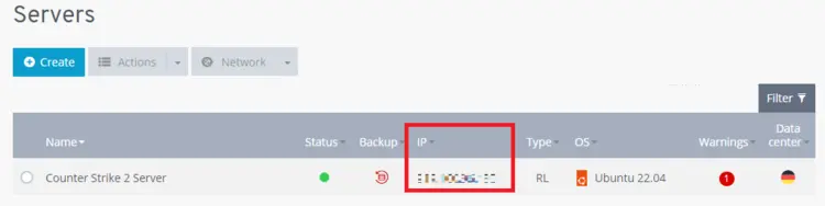 Server IP address in customer account dashboard Server IP address in customer account dashboard