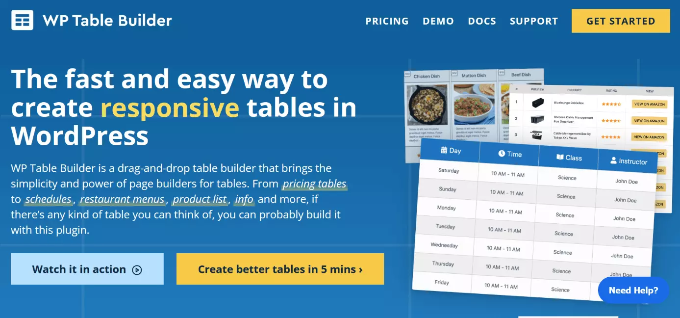Image: Screenshot of the “WP Table Builder” table plugin website