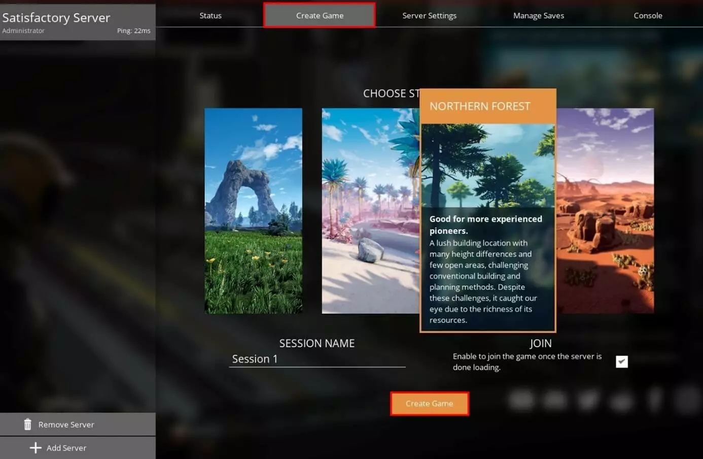 Image: Satisfactory server: Create game in the client