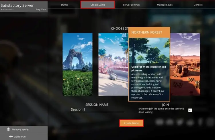 Satisfactory server: Create game in the client Satisfactory server: Create game in the client