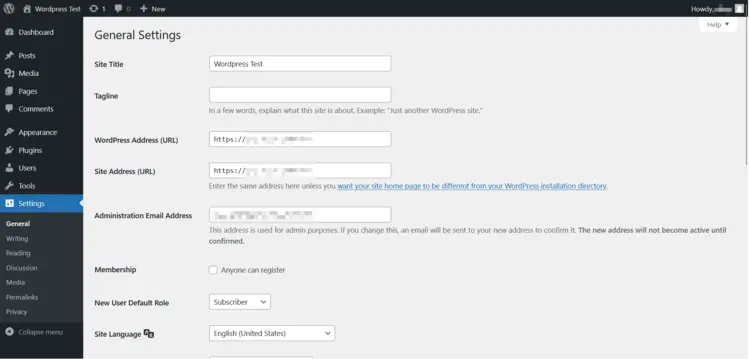 Settings menu option in the control panel Settings menu option in the control panel