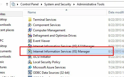 Image: Administrative Tools: Internet Information Services (IIS) Manager