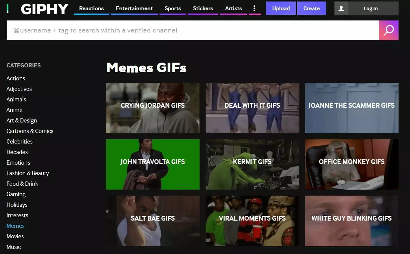 Image: GIF images as thumbnails on giphy.com