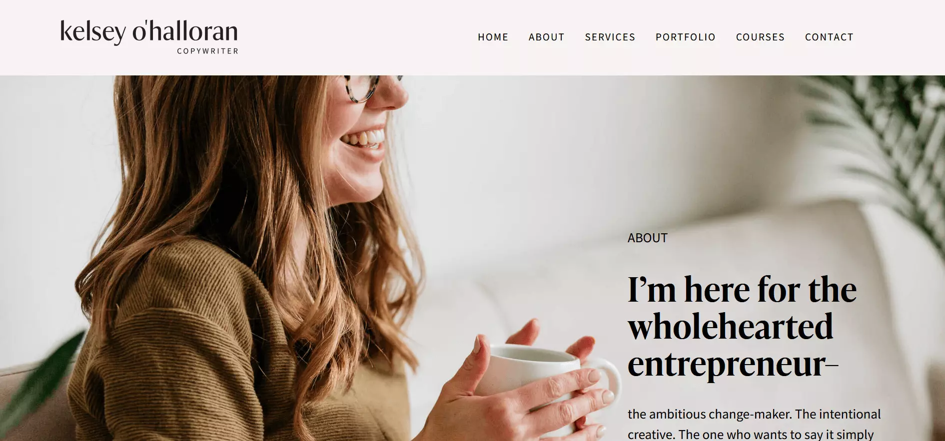 Image: Copywriter Kelsey O’Halloran’s “About me” page