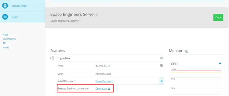 Server data overview in the IONOS Cloud Panel Server data overview in the IONOS Cloud Panel