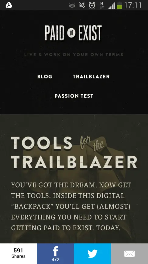 Mobile view of paidtoexist.com, example of ‘Do nothing’ approach Mobile view of paidtoexist.com, example of ‘Do nothing’ approach