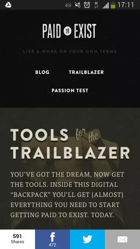 Image: Mobile view of paidtoexist.com, example of ‘Do nothing’ approach