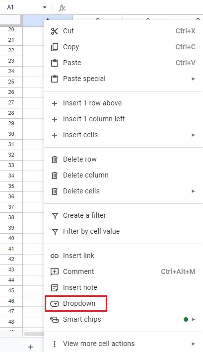 Image: Edit Google Sheets drop down list with right-click