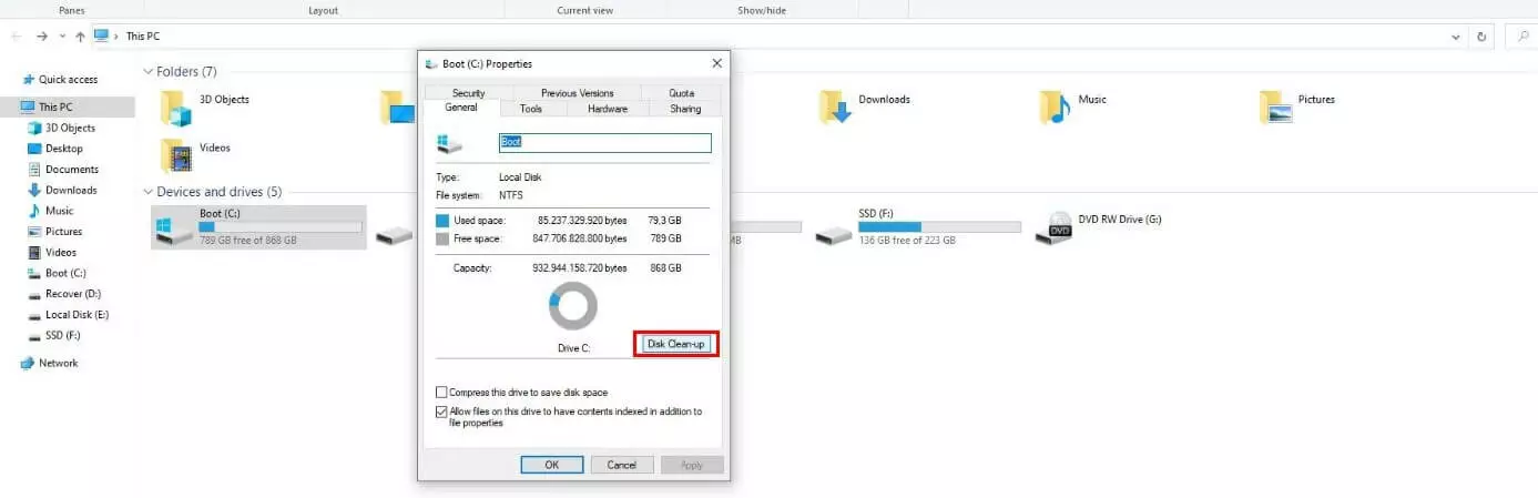 Image: Windows 10: drive properties