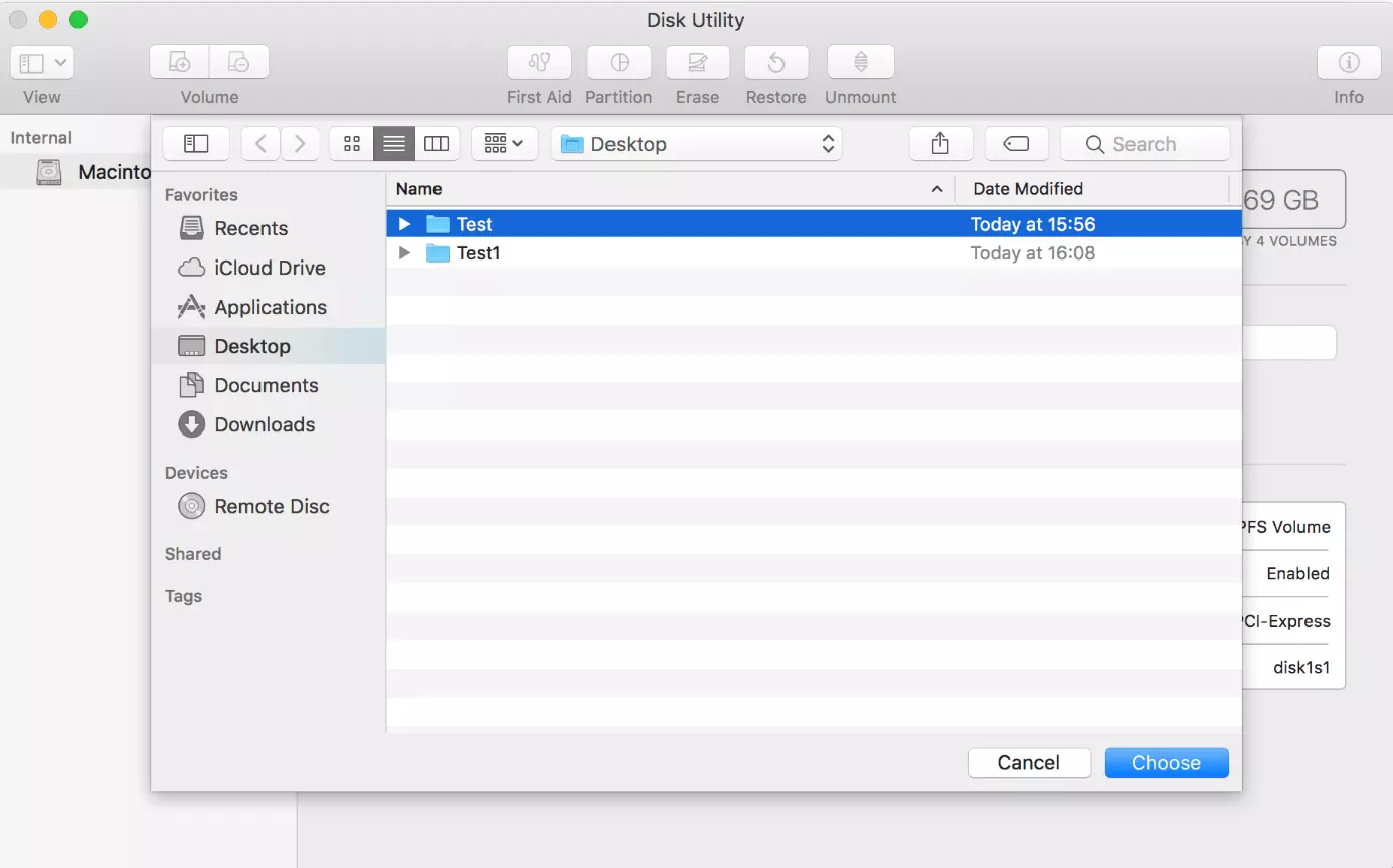 Image: The macOS hard drive service program: Selecting file folder