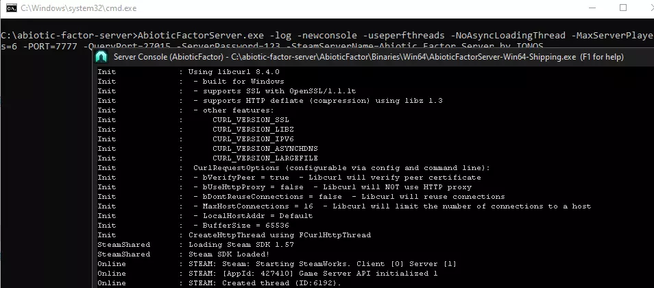 Abiotic Factor server in the console Image: Abiotic Factor server in the console