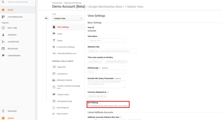 Google Analytics Demo Account: View Settings Google Analytics Demo Account: View Settings
