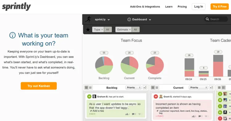 Screenshot of the Sprintly website Screenshot of the Sprintly website