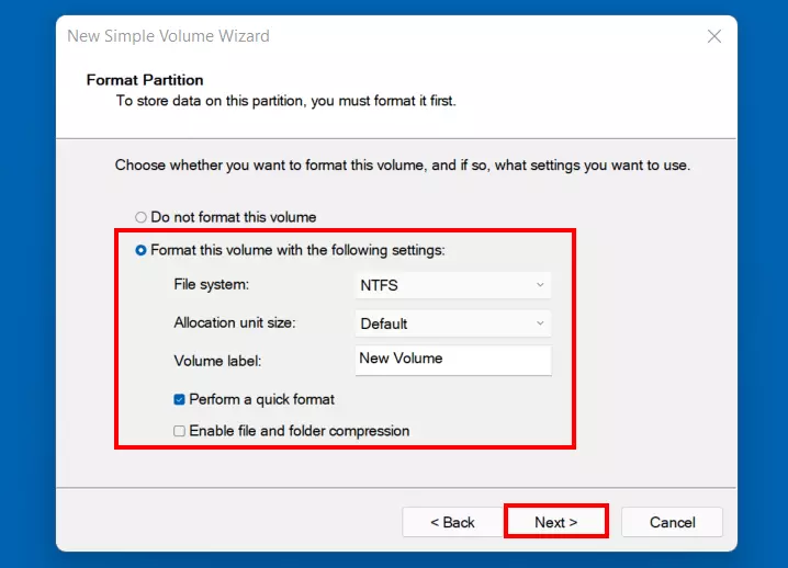 Image: Partition a hard disk in Windows 11