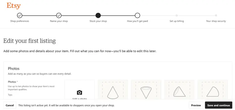 Screenshot of item creation of an Etsy store Screenshot of item creation of an Etsy store