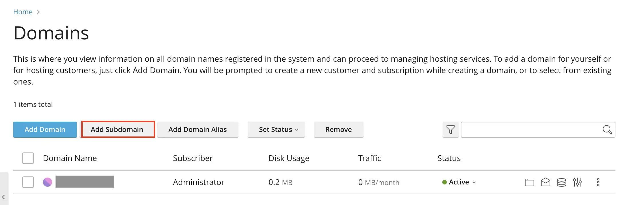 Image: Plesk: Add subdomain