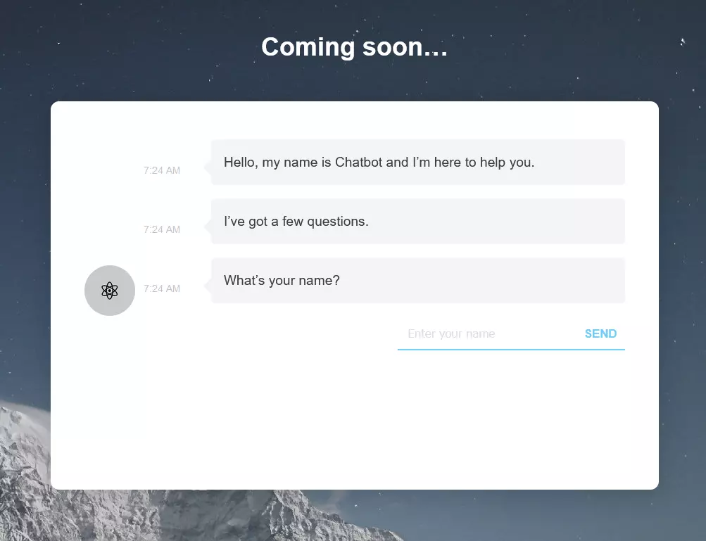 Image: Website coming soon page with chatbot