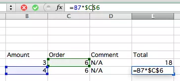 Image: Example for use of the $ sign in Excel