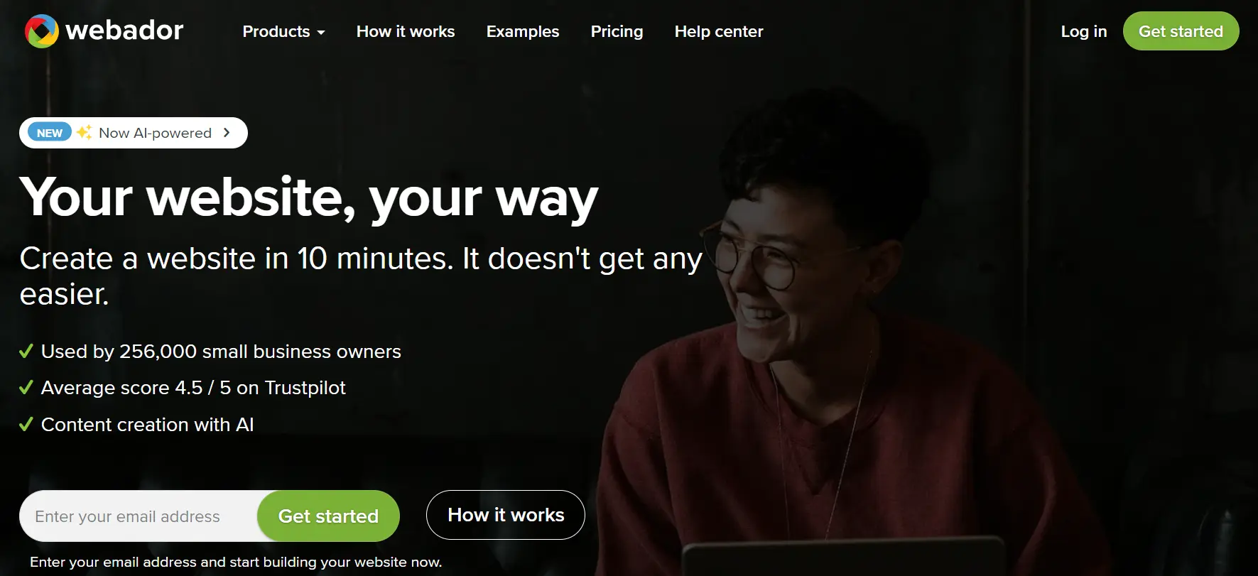 Webador website builder landing page Image: Webador website builder landing page