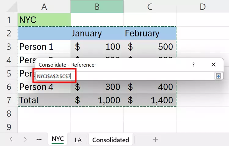 Selection of worksheet cells that should be merged Selection of worksheet cells that should be merged
