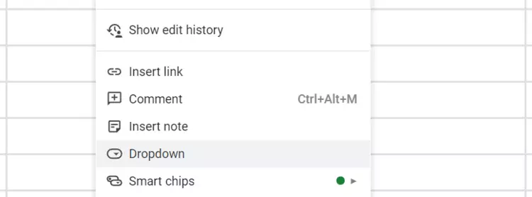 Google Sheets: “Dropdown” option in the menu Google Sheets: “Dropdown” option in the menu
