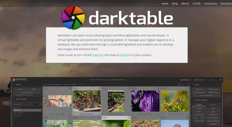 Screenshot of the darktable website Screenshot of the darktable website