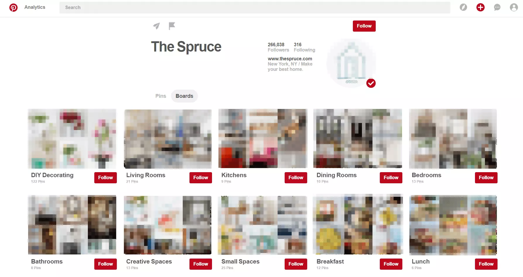 Image: Example of a Pinterest business account: The Spruce
