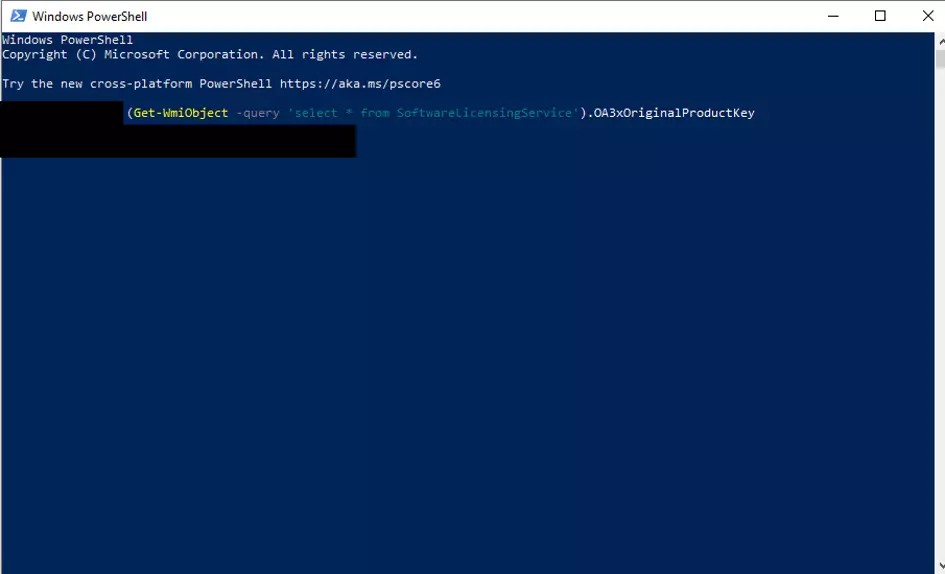 Image: Display of Windows 10 keys in Windows PowerShell