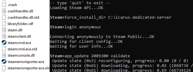SteamCMD: Installing the Icarus dedicated server Image: SteamCMD: Installing the Icarus dedicated server
