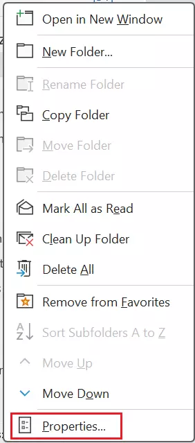 Outlook: Mailbox menu Outlook: Mailbox menu