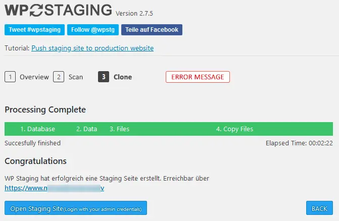 Creating the WordPress test environment with the plugin WP Staging Creating the WordPress test environment with the plugin WP Staging