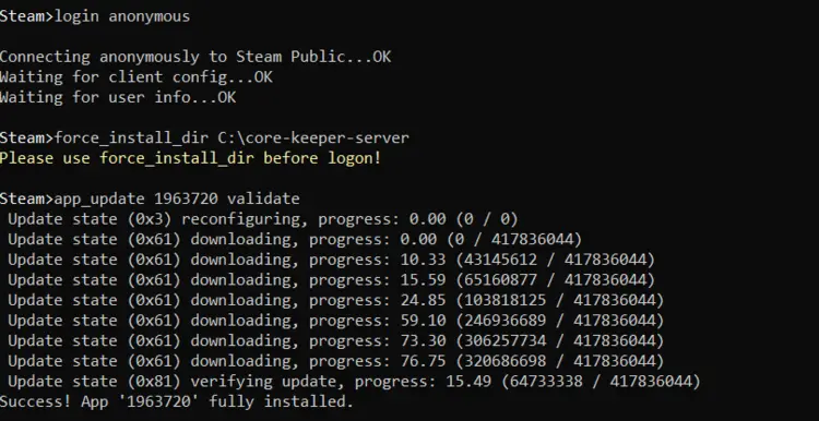 Core Keeper: server download via SteamCMD Core Keeper: server download via SteamCMD