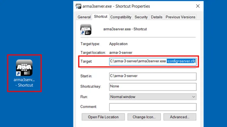 Arma 3 Server: Desktop shortcut menu Arma 3 Server: Desktop shortcut menu