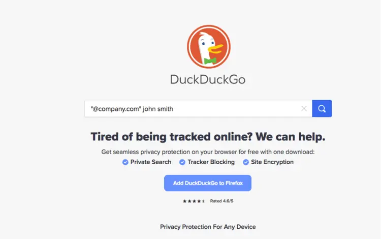 Screenshot DuckDuckGo website Screenshot DuckDuckGo website