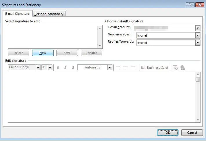 Screenshot of signature creation in Microsoft Outlook Screenshot of signature creation in Microsoft Outlook