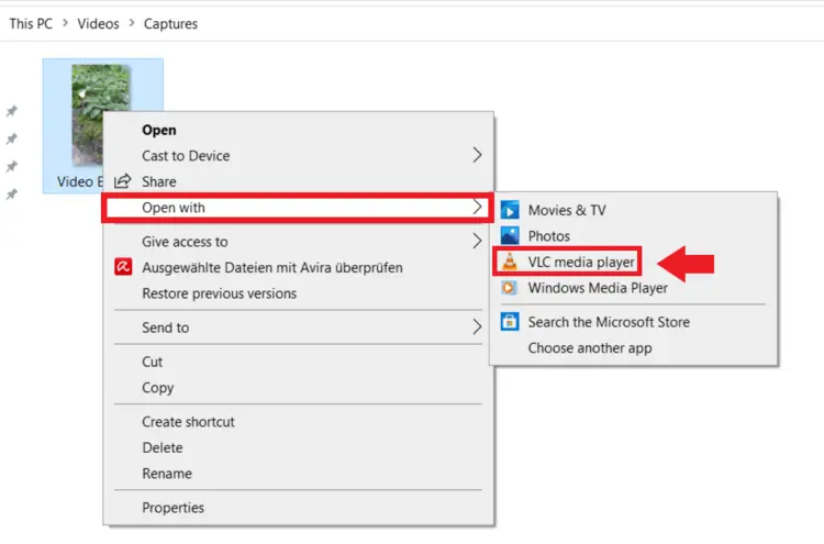 Right-click on the video and then select “Open with” followed by “VLC media player” Right-click on the video and then select “Open with” followed by “VLC media player”